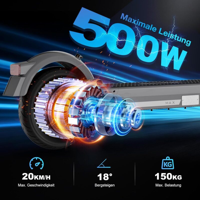 EVERCROSS Elektroroller mit Straßenzulassung (ABE), Faltbarer E Scooter für Erwachsene - mit APP, 400/500W Motor, 80-150KM Reichweite, Max.20 km/h, 10" Vakuumreifen mit Gelschicht