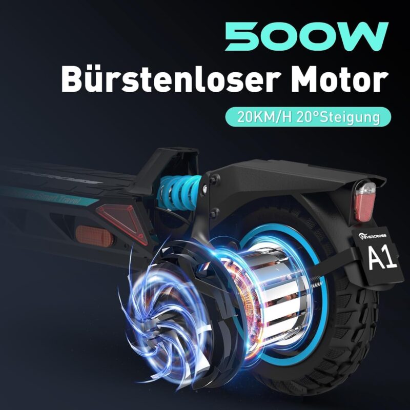 EVERCROSS A1 E-Scooter mit Straßenzulassung (ABE), 500W Motor, 10 Zoll Offroad Vakuumreifen, 46,8V 716,04WH Akku bis 70 km Reichweite, Faltbarer Elektroroller für Erwachsene mit App & LED-Display