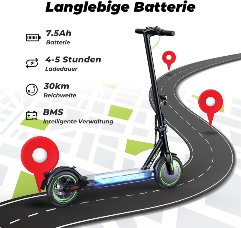 E-Scooter mit Straßenzulassung, 8,5 Zoll Elektroroller Max 30KM Reichweite, App, LED-Anzeige, E Roller bis 120kg Tragkraft, Faltbarer Elektroscooter Erwachsene für Pendlerverkehr