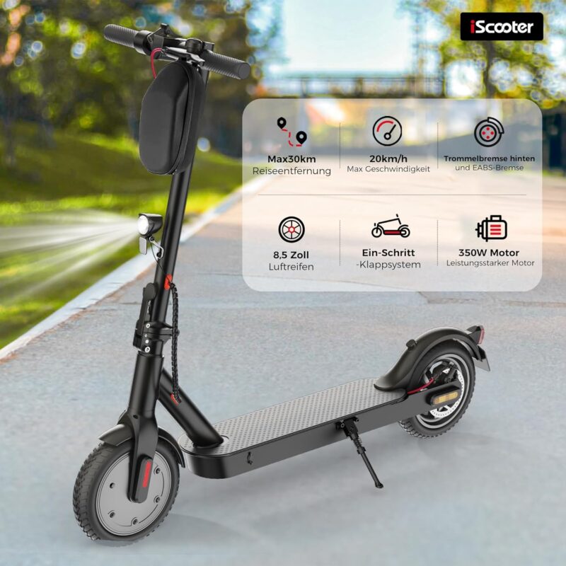 E Scooter mit Straßenzulassung Max 30 km Reichweite, ABE Elektroroller Belastung bis 120kg, LED, 20km/h, 350W Motor,Duales Bremssystem Doppelte Federung Leicht Kompakt & Stabil Eroller Für Pendler