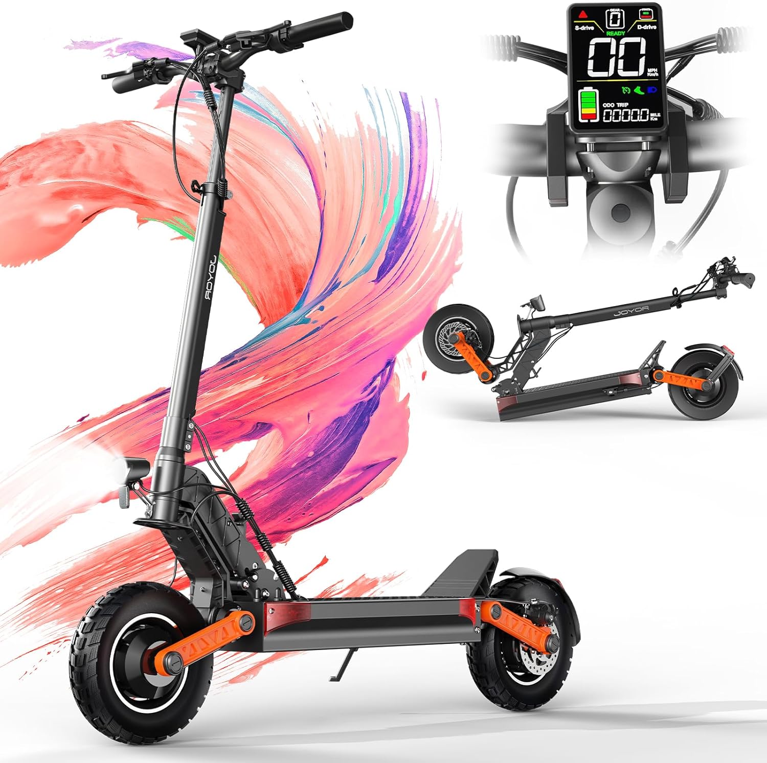 81ozay72G5L._AC_SL1500 JOYOR E Scooter Roller S/Y/F-Serie, Reichweite von 40-100 km, Escooter 150 kg Tragkraft Einzel/Doppelmotoren, E Roller mit 10-Zoll-Geländereifen